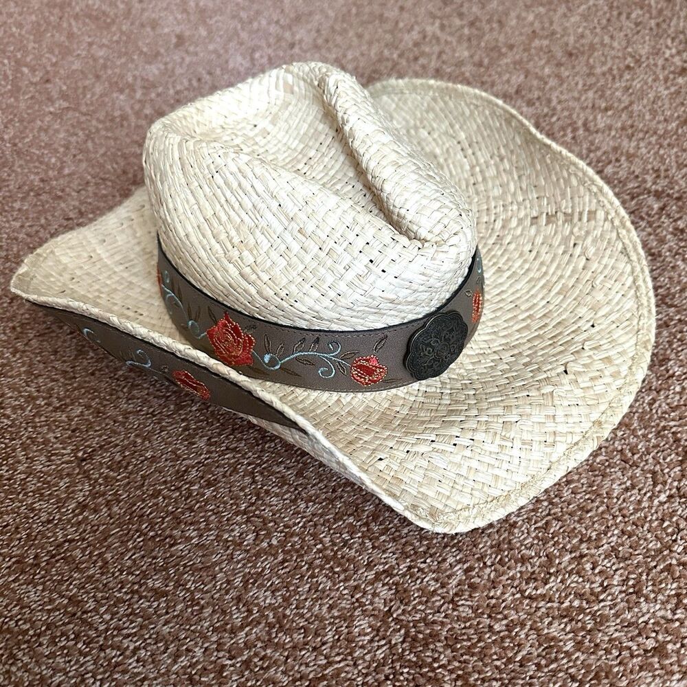 Kenny K Straw Hat Sm Embroidered Floral Western Festival Country Casual RM10L-E